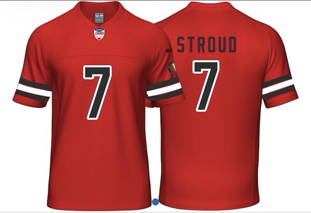OKIIO Youth Football Stitched T-Shirt Red Size Small Stroud